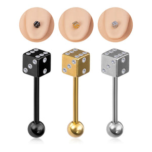 HONGTU Lucky Dice Barbell CZ Crystal Tongue Rings Surgical Steel Sexy Piercings