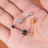 HONGTU Lucky Dice Barbell CZ Crystal Tongue Rings Surgical Steel Sexy Piercings