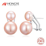 925 Silver Women Earrings Wedding Freshwater Pearl Double Drop Earring