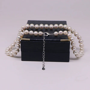 Adjustable 6-7mm Pearl Necklace 925 Silver Freshwater Cultured Bead Jewelry