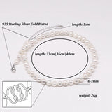 Adjustable 6-7mm Pearl Necklace 925 Silver Freshwater Cultured Bead Jewelry