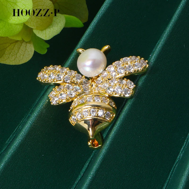 HOOZZ.P Freshwater Pearl Brooch Rhinestone Bee Wedding Gift