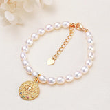 Freshwater Pearl Bracelet Oval Bead Copper K Plated Zircon Devil'S Eye
