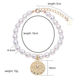 Freshwater Pearl Bracelet Oval Bead Copper K Plated Zircon Devil'S Eye