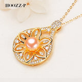 Natural Pearl Pendant Necklace for Women 8-9mm Zircon Chain Choker Gift