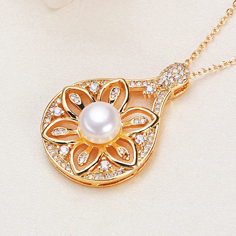 Natural Pearl Pendant Necklace for Women 8-9mm Zircon Chain Choker Gift