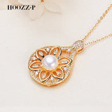 Natural Pearl Pendant Necklace for Women 8-9mm Zircon Chain Choker Gift