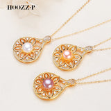 Natural Pearl Pendant Necklace for Women 8-9mm Zircon Chain Choker Gift