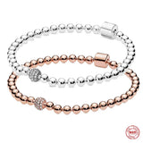 925 Sterling Silver Rose Barrelb Buckle Beaded Bracelets