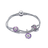 925 Silver Purple Flower Fish Tail Hot Air Balloon Charm Women Jewelry