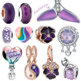 925 Silver Purple Flower Fish Tail Hot Air Balloon Charm Women Jewelry