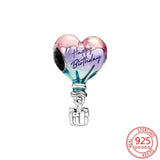 925 Silver Purple Flower Fish Tail Hot Air Balloon Charm Women Jewelry