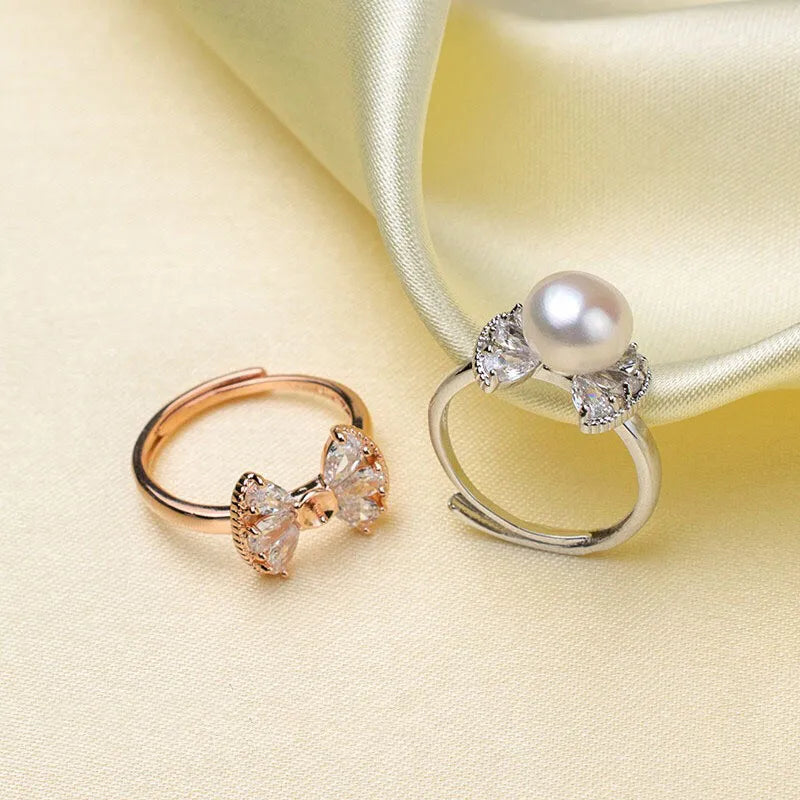 Adjustable Bowknot Ring Findings Silver Accessories