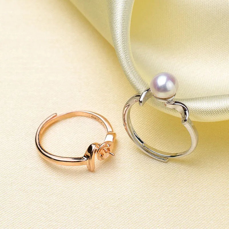 Adjustable Ring Findings Silver Parts for Pearls Coral Beads Jade