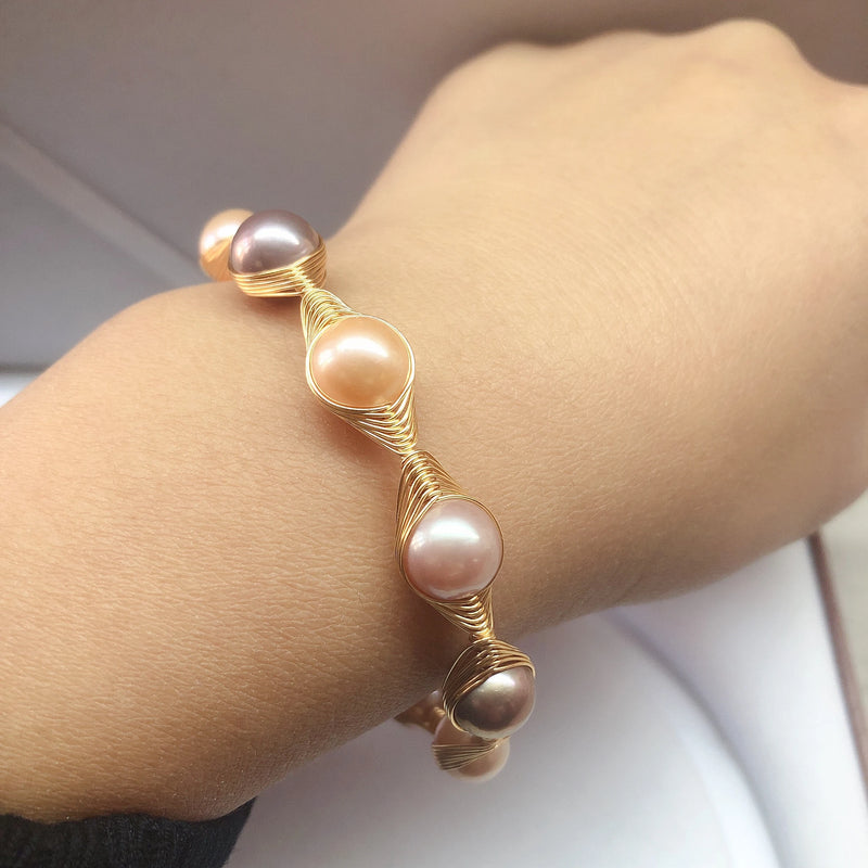 Freshwater Pearl Bracelet Adjustable Bangle Women Lady Jewelry