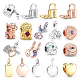 925 Silver Padlock & Key Dangle Charms for Bracelet Beads