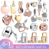 925 Silver Padlock & Key Dangle Charms for Bracelet Beads