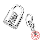925 Silver Padlock & Key Dangle Charms for Bracelet Beads