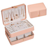 Portable Jewelry Box Organizer Display Travel Jewelry Case Zipper Leather