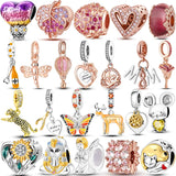 925 Silver Rose Charm CZ Beads for DIY Jewelry