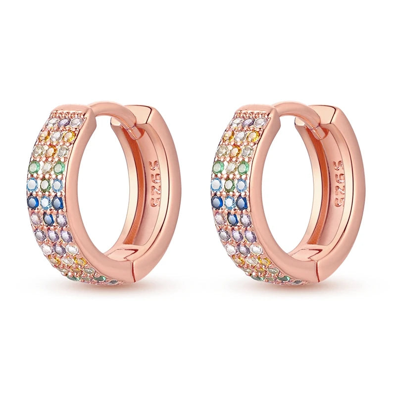 Sparkling Zircon Pave Hoop Earrings 925 Silver Round Heart Earrings