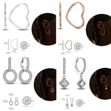 Sparkling Zircon Pave Hoop Earrings 925 Silver Round Heart Earrings