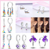 Sparkling Zircon Pave Hoop Earrings 925 Silver Round Heart Earrings