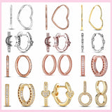 Sparkling Zircon Pave Hoop Earrings 925 Silver Round Heart Earrings