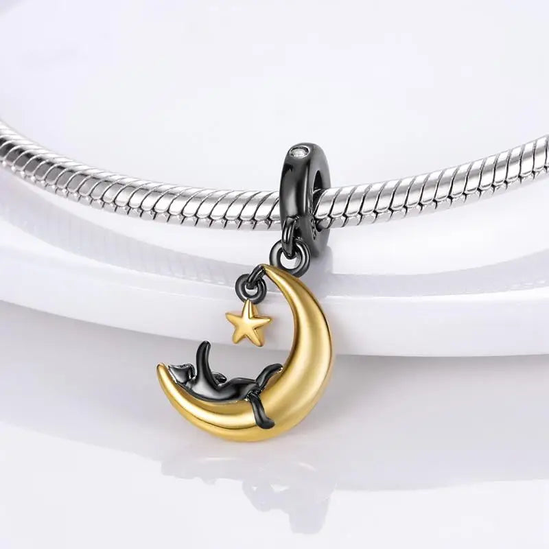 925 Silver Stars Moon Charm Bracelet Women Gift