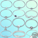 Femme Bracelet Heart Snake Chain Bracelet 925 Sterling Silver Charm Beads