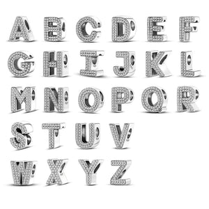 Silver Letter CZ Charm Bead for Bracelet DIY Jewelry Gift