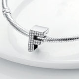 Silver Letter CZ Charm Bead for Bracelet DIY Jewelry Gift