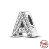 Silver Letter CZ Charm Bead for Bracelet DIY Jewelry Gift