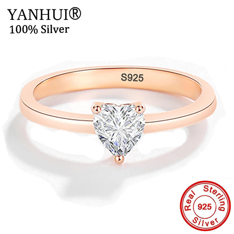 Tibetan Silver Heart CZ Gold Rings Women Engagement Wedding JZ222