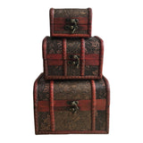 3-Pcs Wooden Treasure Chest Jewelry Storage Organizer