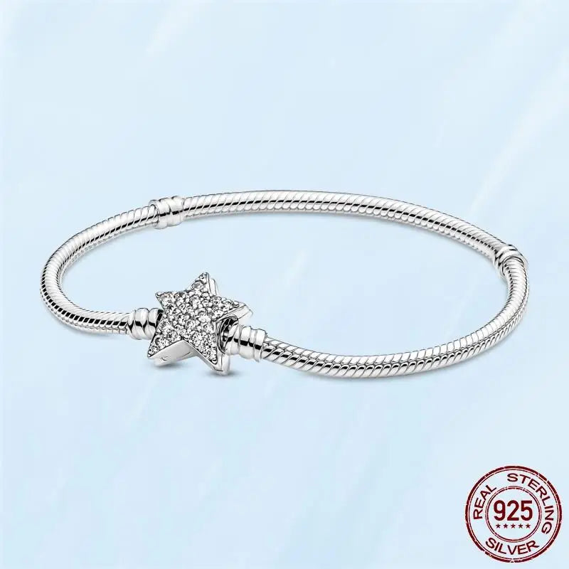 Silver CZ Star Chain Bracelet for Women