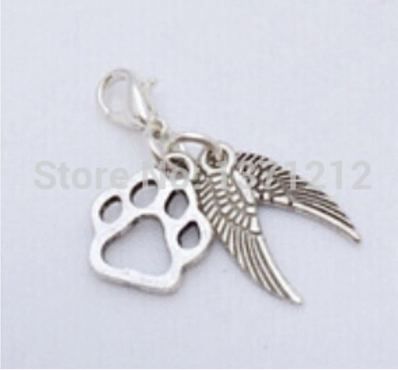 Tibetan Silver Angel Wings Dog Paw Bracelet & Necklace DIY Accessories