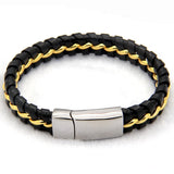 Unique 316L Stainless Steel Bracelet Men Gift Leather Knitted Magnetic Clasp