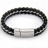 Unique 316L Stainless Steel Bracelet Men Gift Leather Knitted Magnetic Clasp