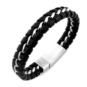 Unique 316L Stainless Steel Bracelet Men Gift Leather Knitted Magnetic Clasp