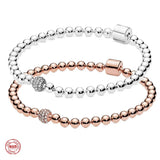 925 Sterling Silver Rose Barrel Buckle Beaded Bracelet DIY Jewelry