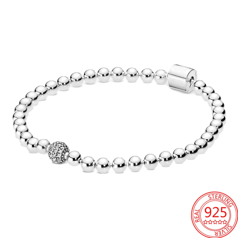 925 Sterling Silver Rose Barrel Buckle Beaded Bracelet DIY Jewelry