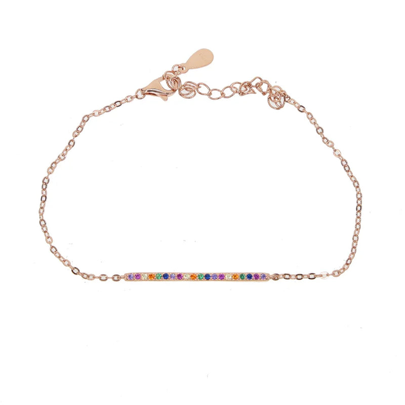 925 Sterling Silver Bracelet Rainbow Bar Charm Chain Jewelry