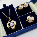 Noble 8-9mm Pearl Pendant Necklace Earring Ring Set