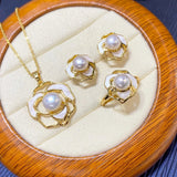 Noble 8-9mm Pearl Pendant Necklace Earring Ring Set