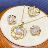 Noble 8-9mm Pearl Pendant Necklace Earring Ring Set