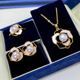 Noble 8-9mm Pearl Pendant Necklace Earring Ring Set