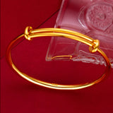 24K Pure Clover Bangle Women Gift Sand Glossy Push Pull Bracelet 58mm