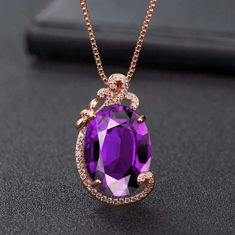 Purple Rhinestone Pendant Necklace - Women's Diamond Style Jewelry