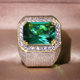 14K Yellow Natural Emerald Men's Ring AAA Zircon Jewelry
